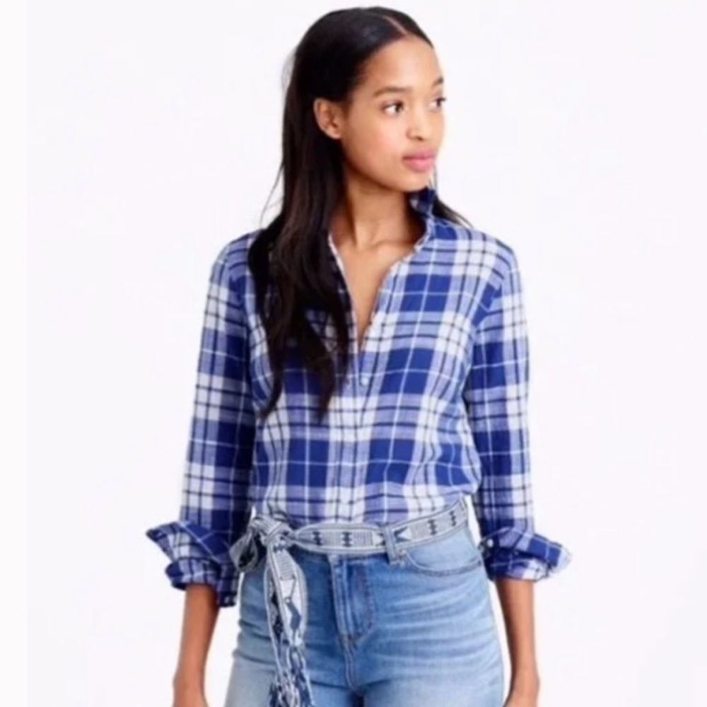 J.Crew Women's Popover Crinkle Plaid Top